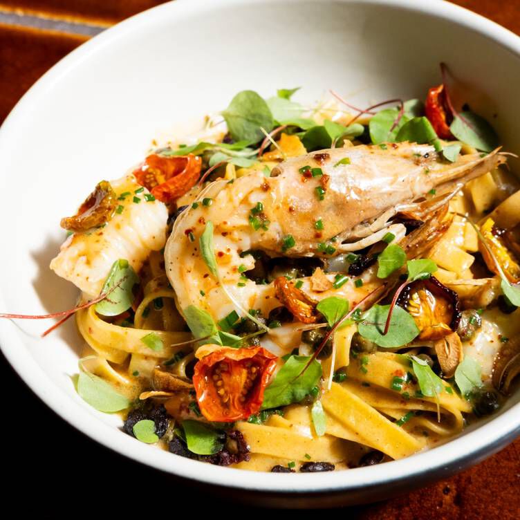 Plate of pasta from Brucato Restaurant and Distillery